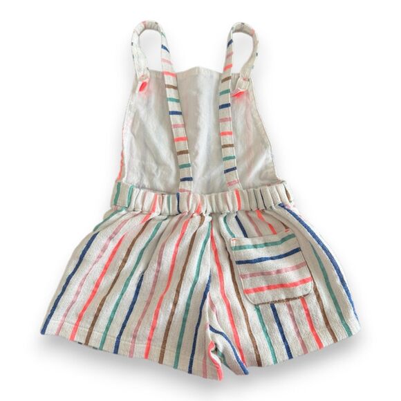 Mini Boden Neon Striped Short Overalls Girls 5-6 Pockets - Picture 2 of 3